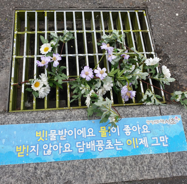 꽃이 핀 빗물받이./서울 서초구청 블로그/