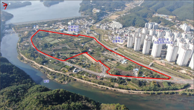 진주 평거5지구 도시개발사업조합 개발계획지(붉은 선)./진주시/
