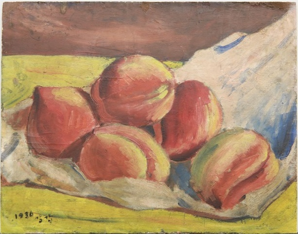 복숭아, 1936년, 종이에 유채, 31.8×40.9㎝, 경남도립미술관 소장.